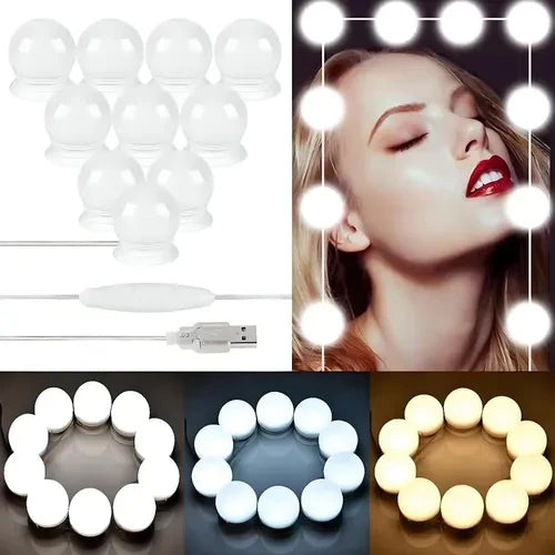 Kit de luces LED tipo Hollywood para espejo – luz perfecta para maquillaje y videos.